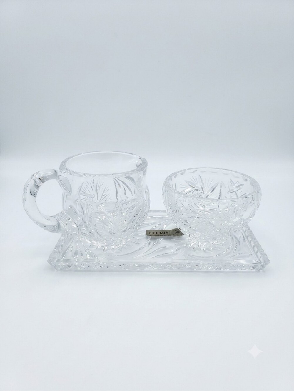 3 Piece Bohemia Crystal Complete Set - Creamer, Sugar & Tray